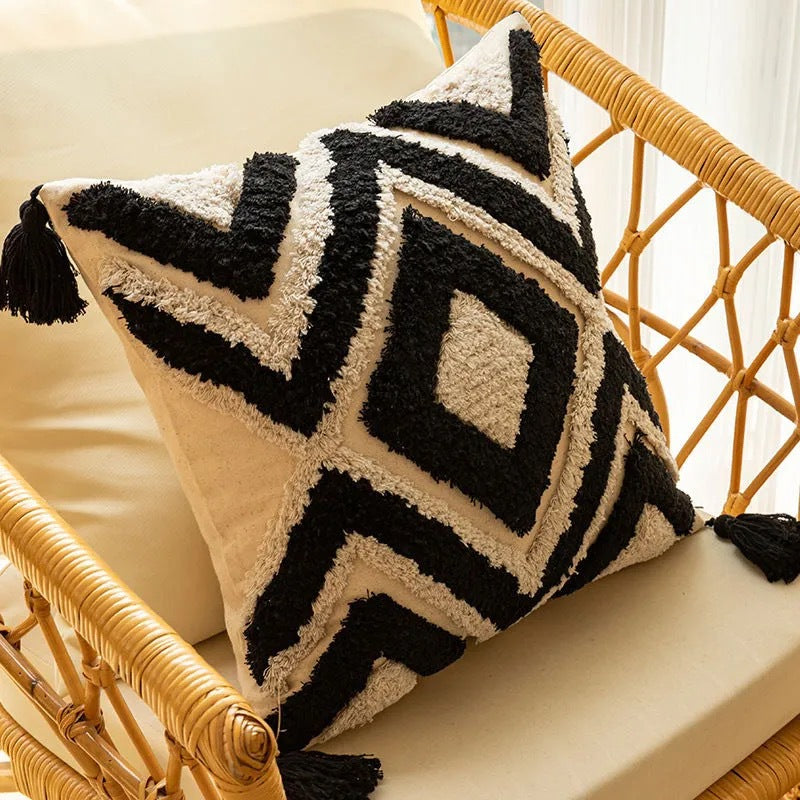 Modern Geometric Embroidered Cushion Cover Square Throw Pillow Cover for Sofa Living Room Bedroom