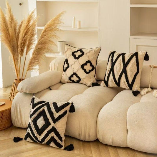 Modern Geometric Embroidered Cushion Cover Square Throw Pillow Cover for Sofa Living Room Bedroom