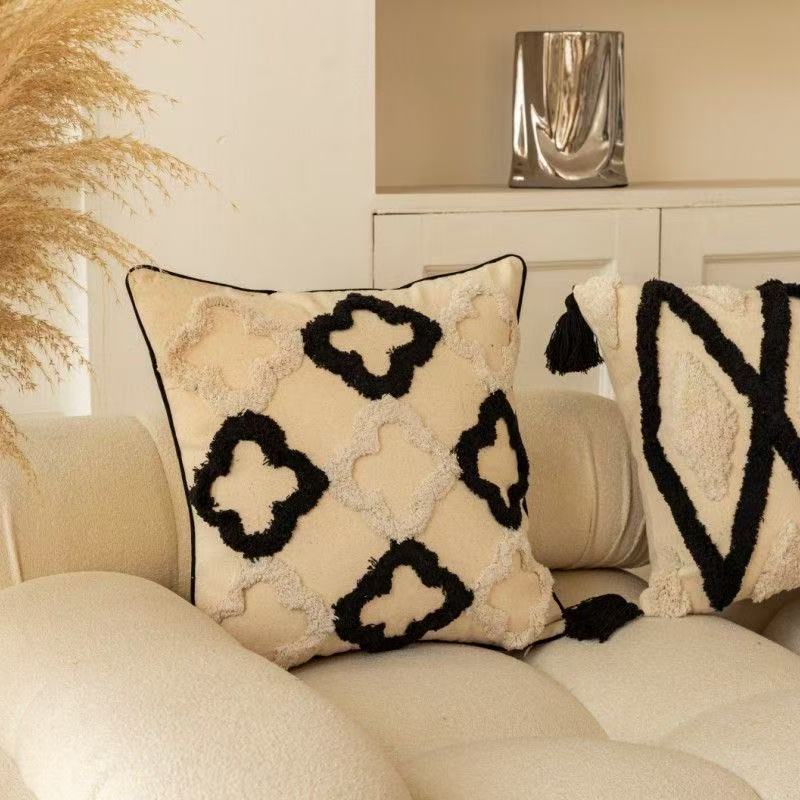 Modern Geometric Embroidered Cushion Cover Square Throw Pillow Cover for Sofa Living Room Bedroom